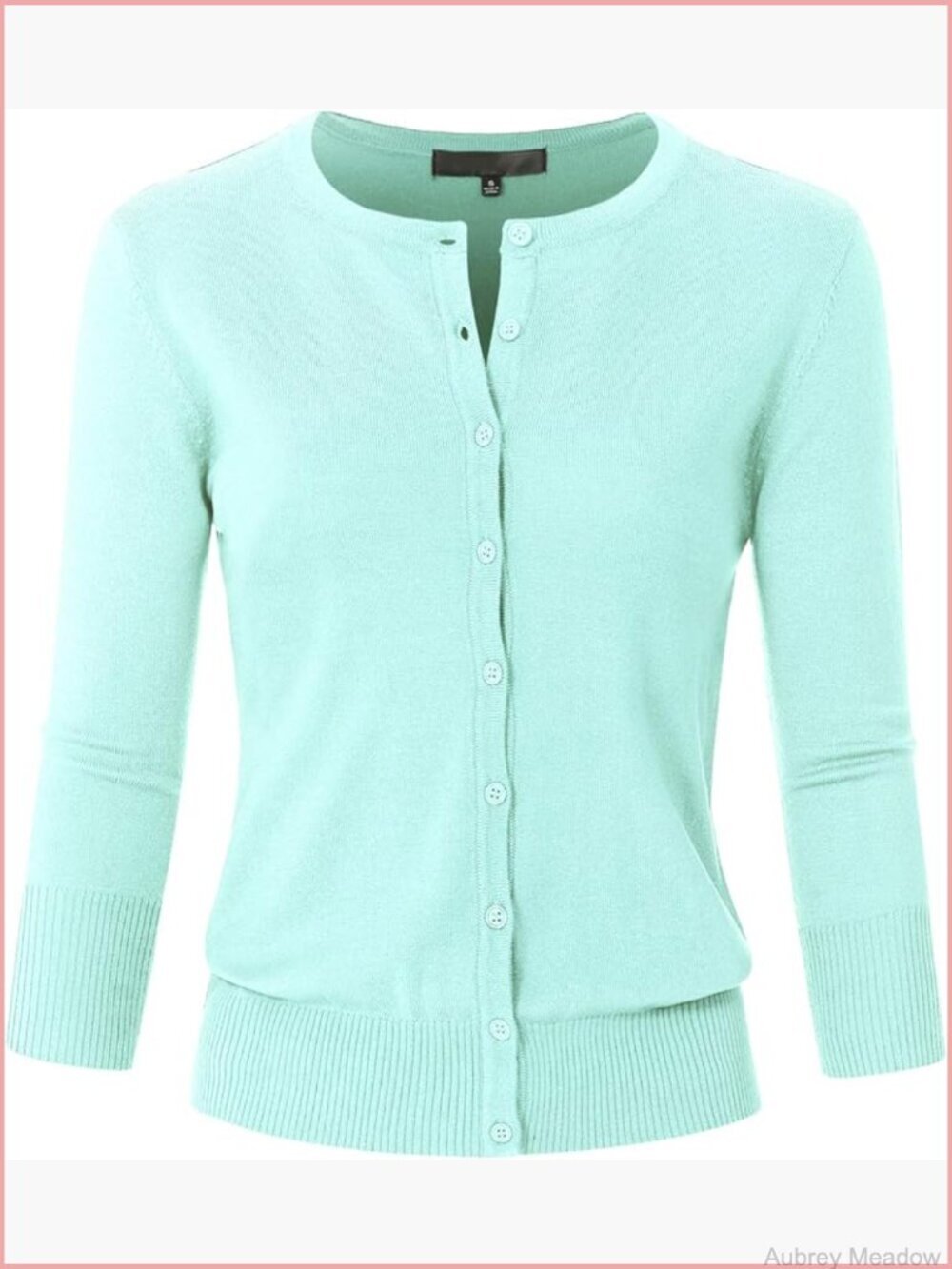 3/4 Sleeve Crew Neck Button Down Stretch Knit Cardigan Sweater